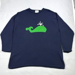 The Quacker Factory Vintage Navy Blue Whale Knit Sweater Women 2X Nautical